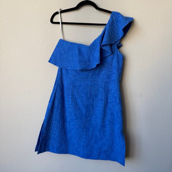 Lilly Pulitzer Kipton Blue Floral One-Shoulder Romper Dress Size 12 - Picture 3 of 6